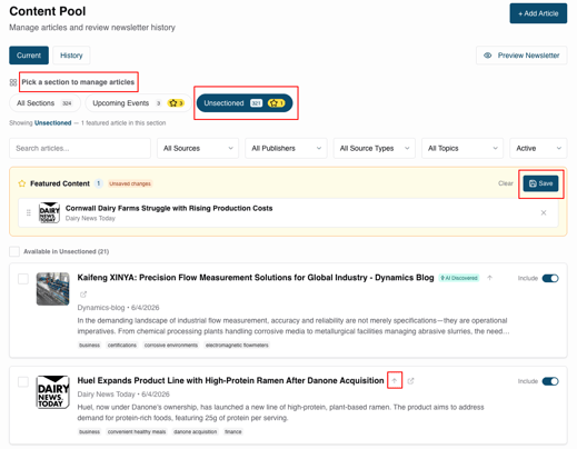 Featuring articles updated screenshot